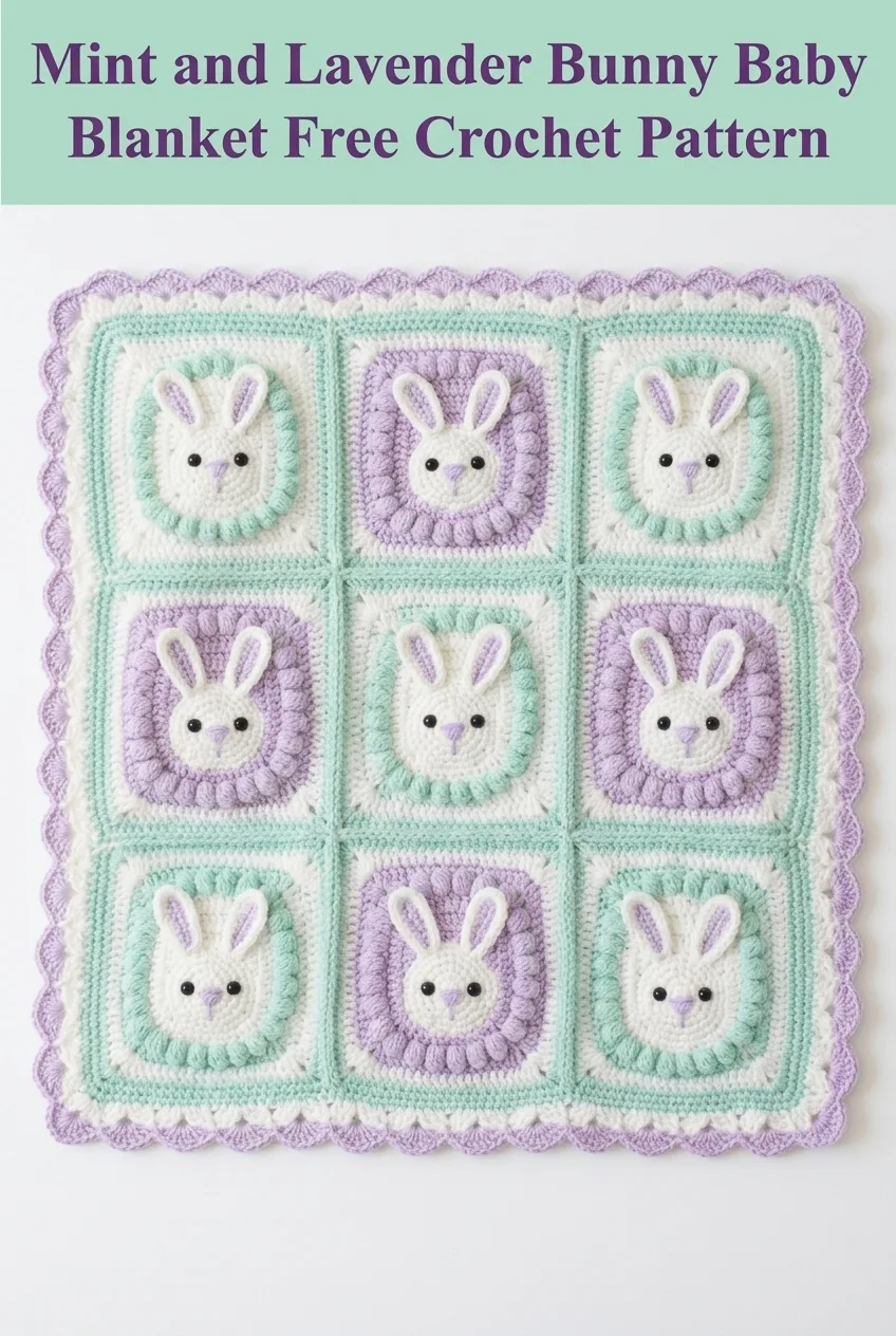 Mint and Lavender Bunny Baby Blanket Free Crochet Pattern