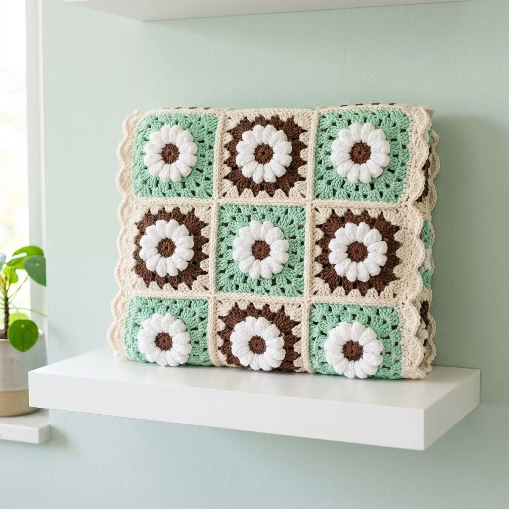 Mint Chocolate Daisy Granny Square Blanket Free Crochet Pattern