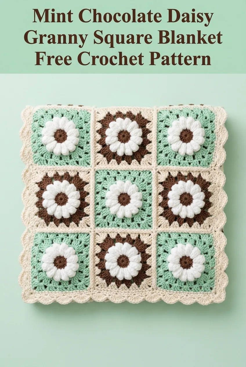 Mint Chocolate Daisy Granny Square Blanket Free Crochet Pattern