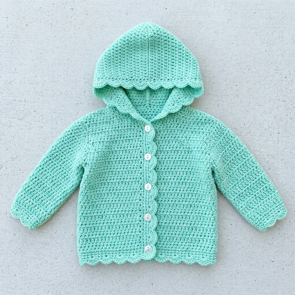 Mint Green Baby Hooded Sweater Free Crochet Pattern