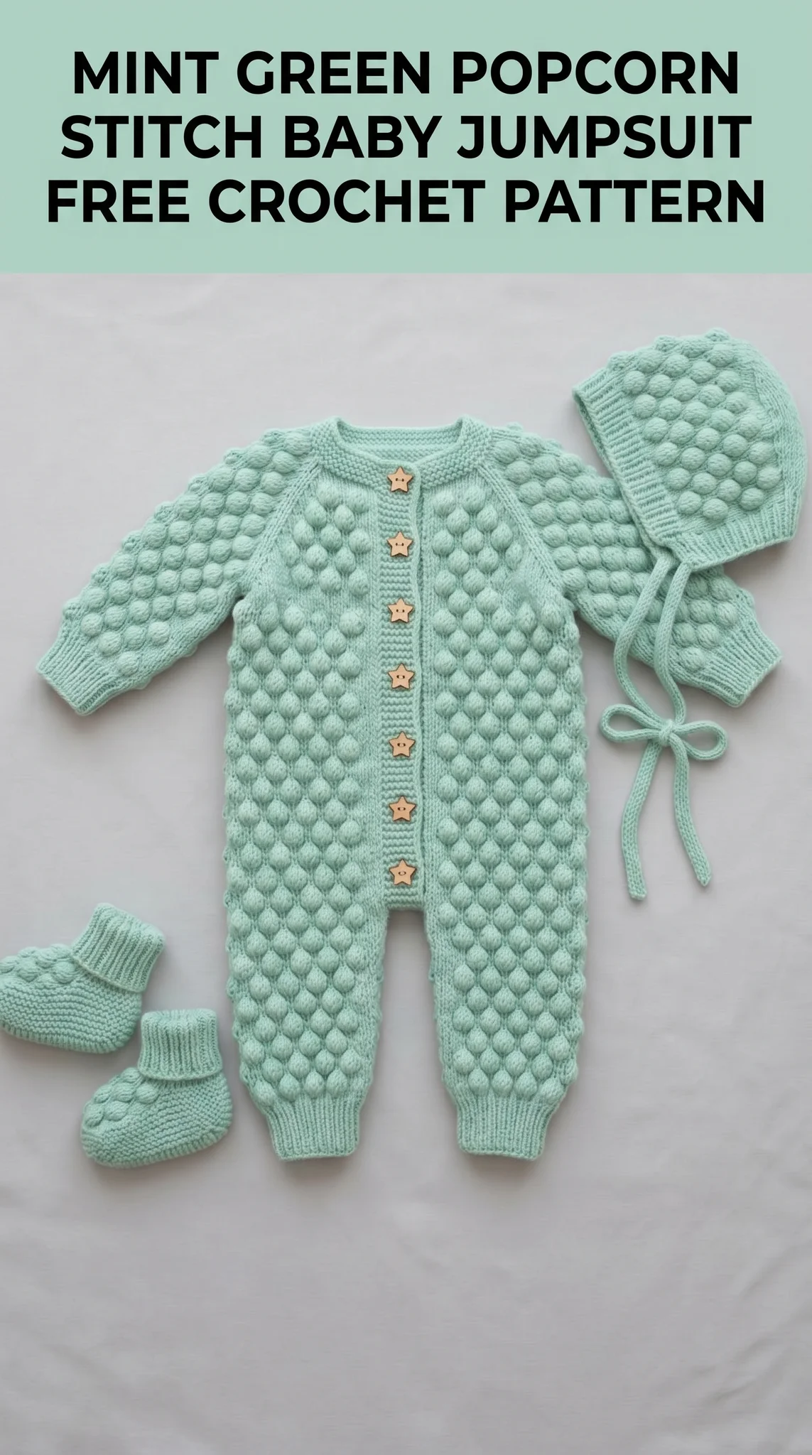 Mint Green Popcorn Stitch Baby Jumpsuit Free Crochet Pattern