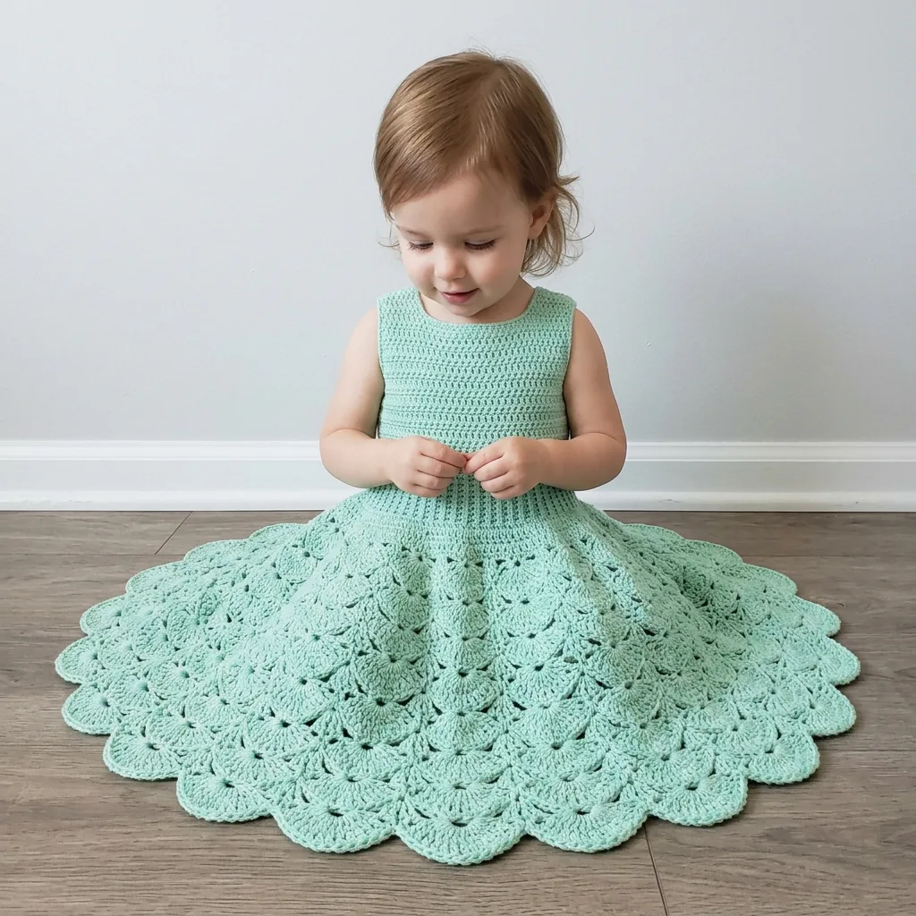Mint Green Tiered Shell Dress Free Crochet Pattern