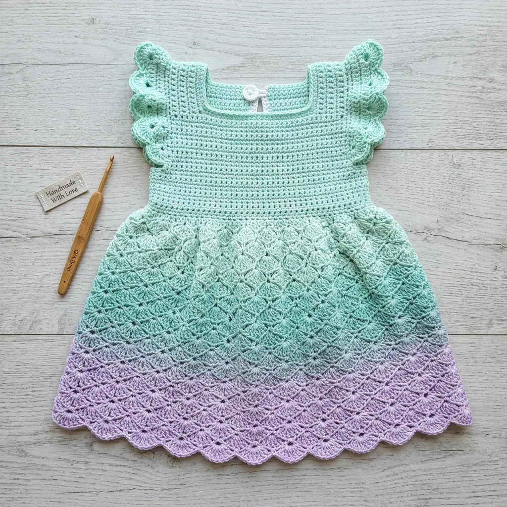 Mint Lavender Shell Stitch Baby Dress Free Pattern