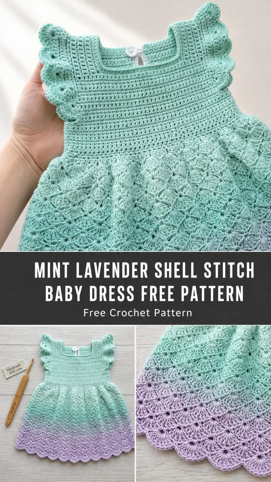 Mint Lavender Shell Stitch Baby Dress Free Pattern