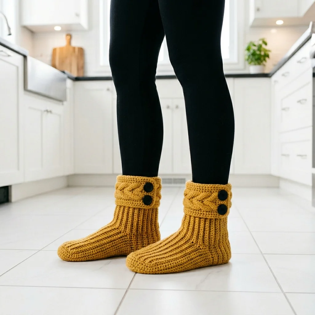 Mustard Yellow Sunshine Slipper Boots Free Crochet Pattern