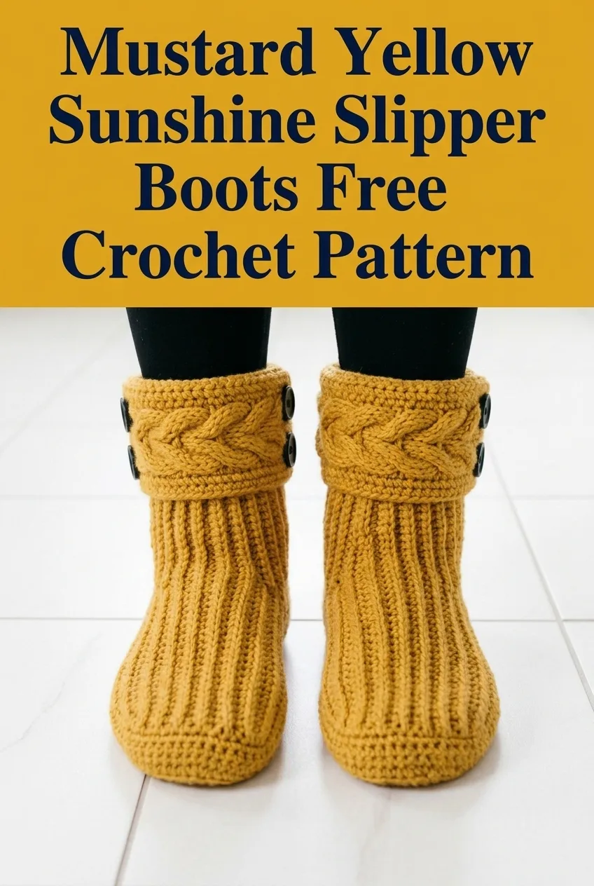 Mustard Yellow Sunshine Slipper Boots Free Crochet Pattern