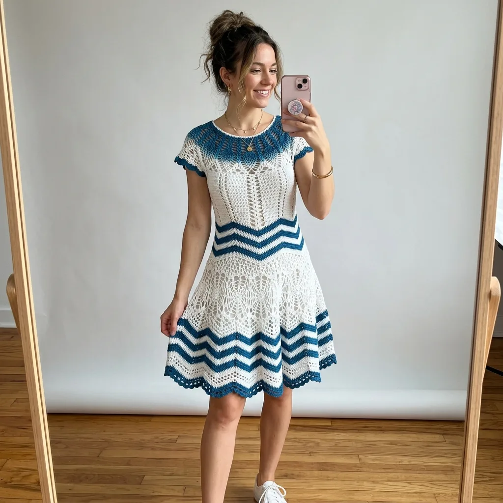 Ocean Blue Chevron Lace Dress Free Crochet Pattern