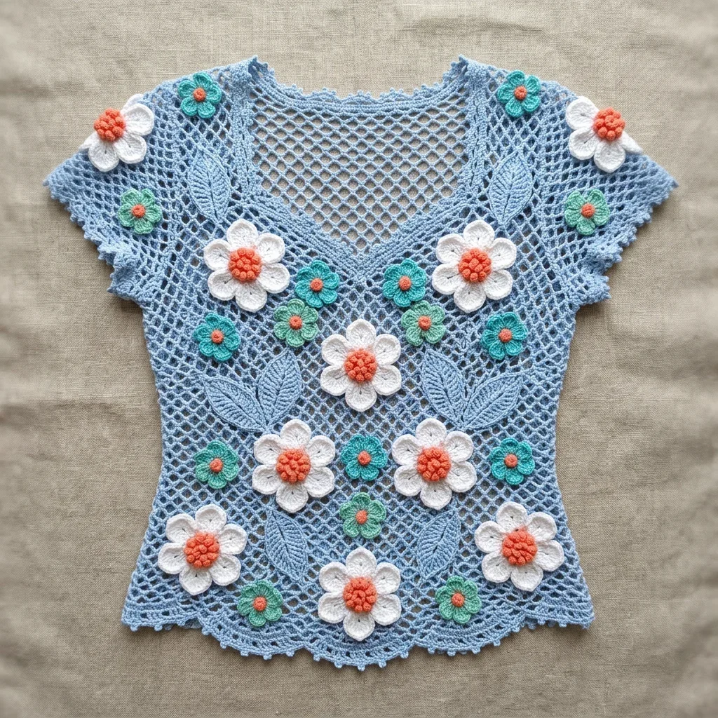 Ocean Blue Floral Lace Top Free Crochet Pattern