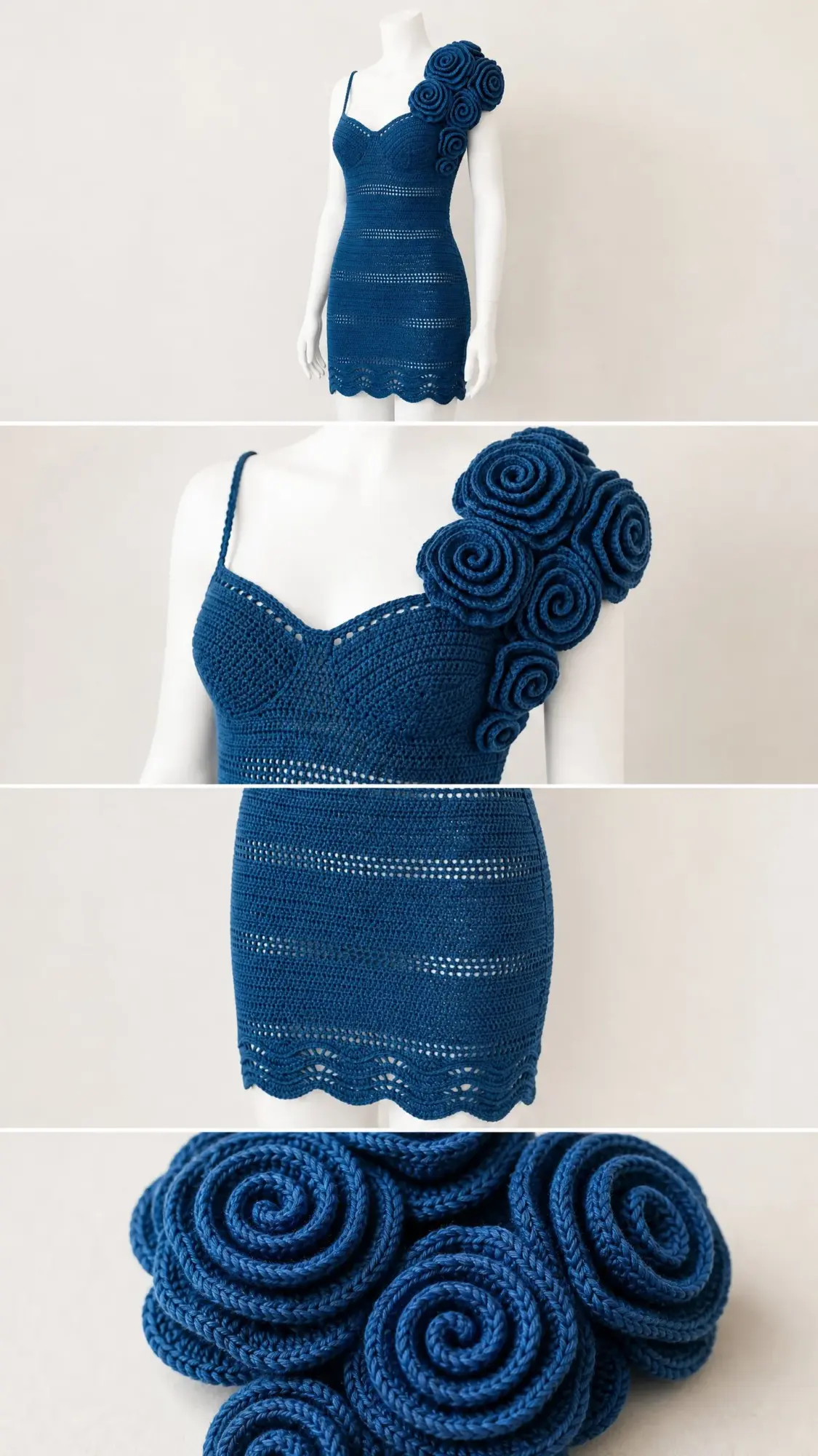 Ocean Blue Floral Shoulder Dress Free Crochet Pattern