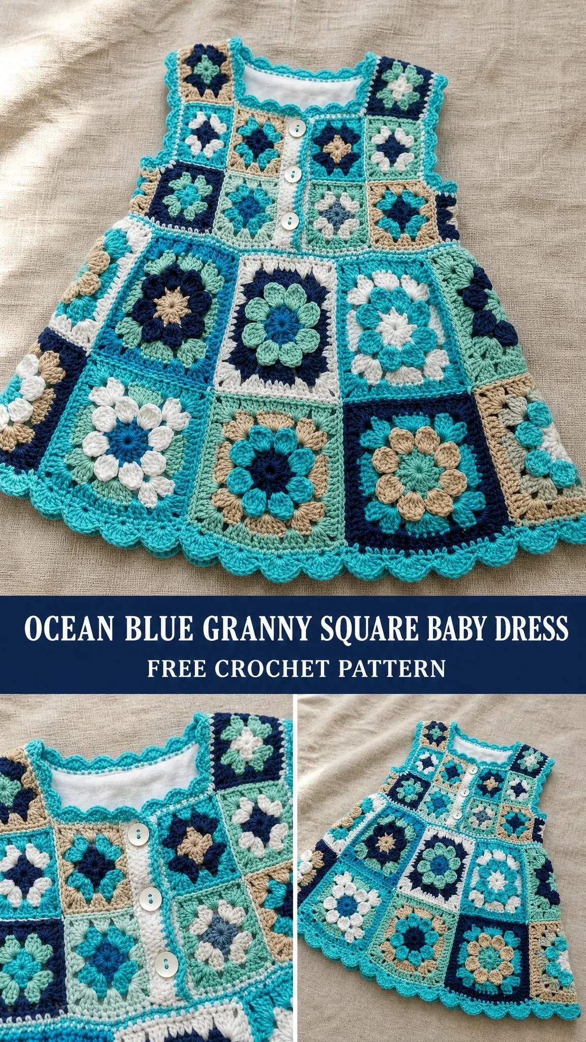 Ocean Blue Granny Square Baby Dress Free Crochet Pattern