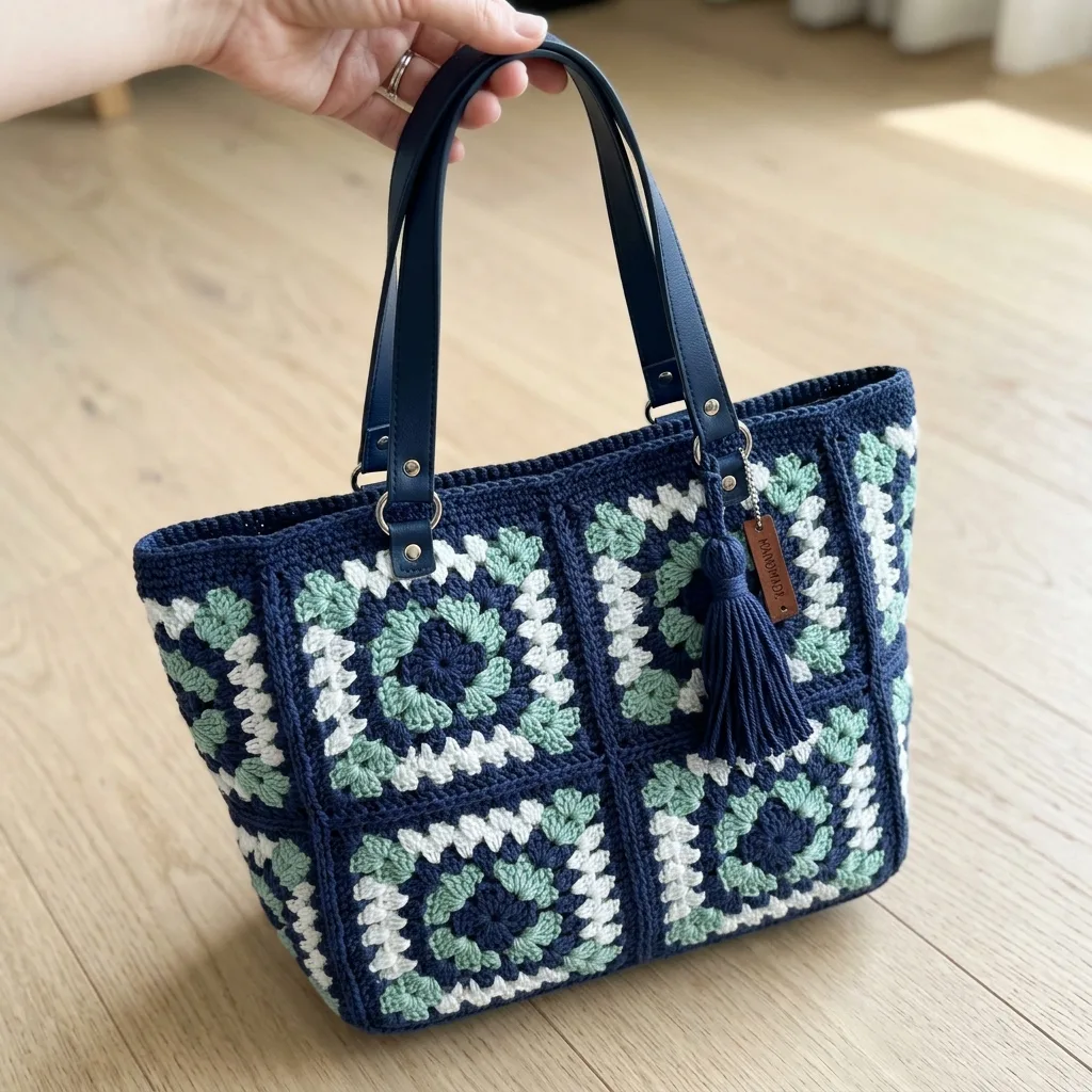 Ocean Blue Granny Square Tote Free Crochet Pattern
