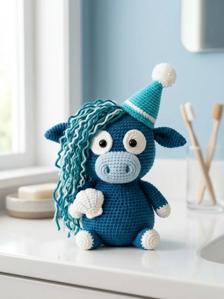 Ocean Blue Highland Cow Amigurumi Free Crochet Pattern