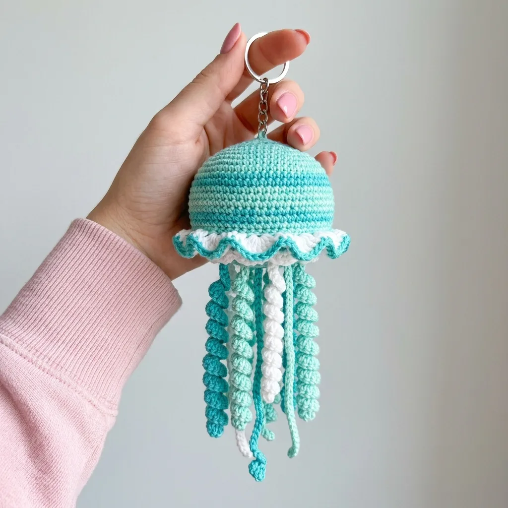 Ocean Blue Jellyfish Keychain Free Crochet Pattern