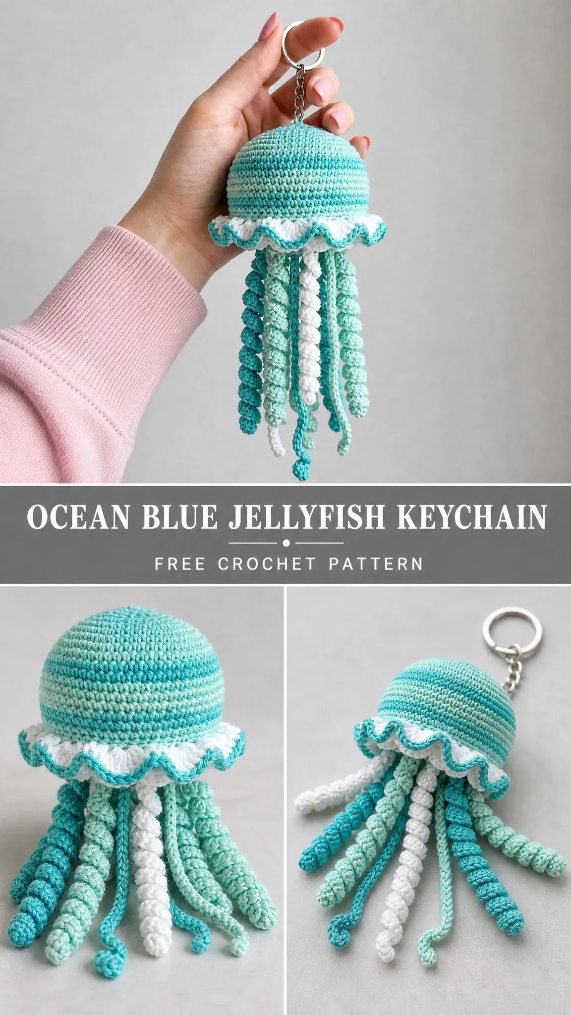 Ocean Blue Jellyfish Keychain Free Crochet Pattern
