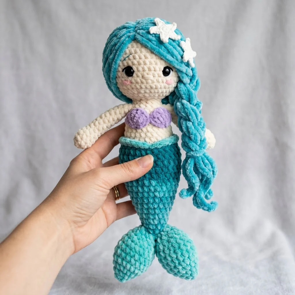 Ocean Blue Mermaid Plush Doll Free Crochet Pattern