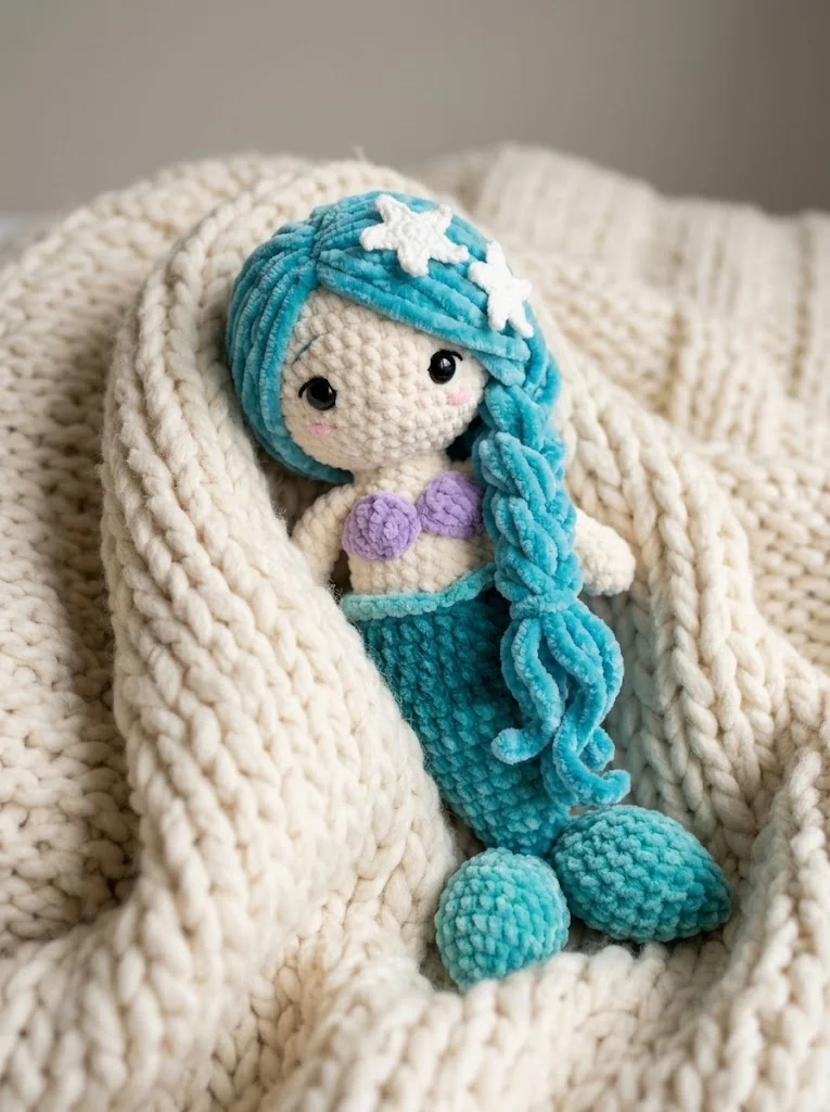 Ocean Blue Mermaid Plush Doll Free Crochet Pattern
