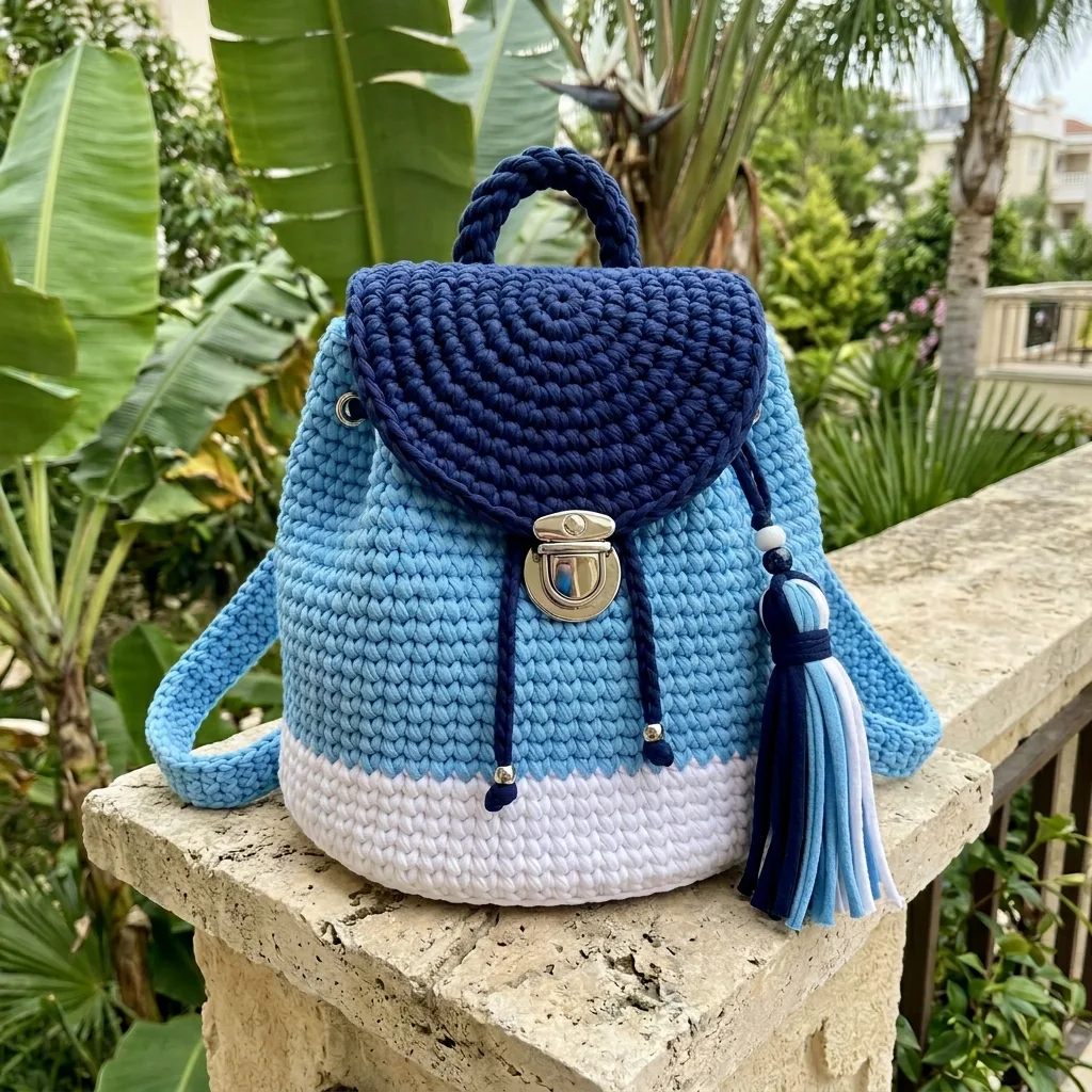 Ocean Blue Ombre Crochet Backpack Free Crochet Pattern