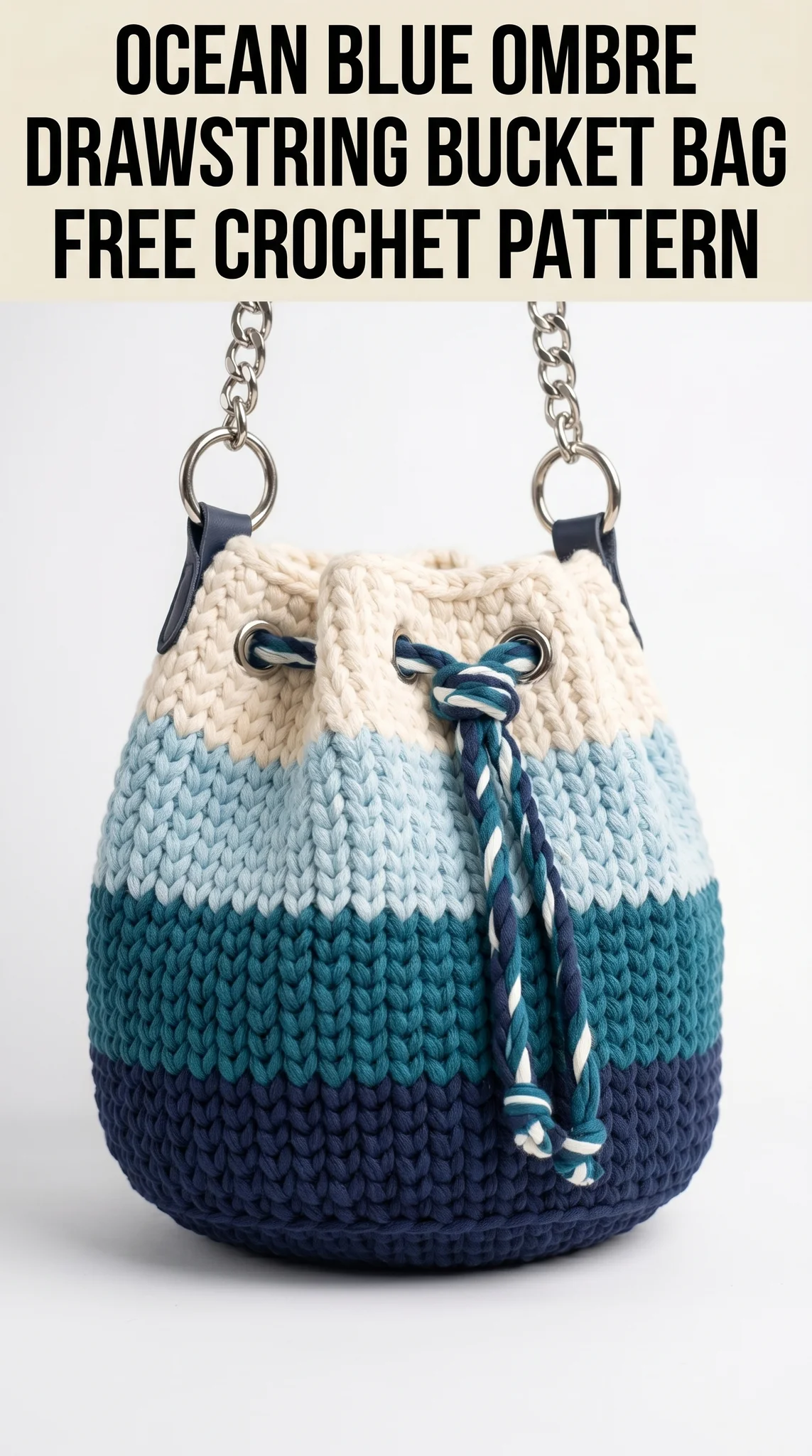Ocean Blue Ombre Drawstring Bucket Bag Free Crochet Pattern