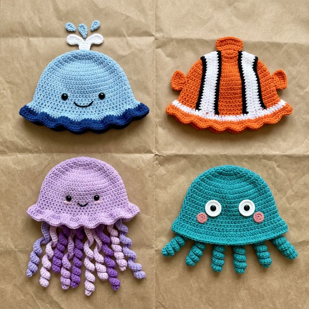 Ocean Friends Bucket Hats Set Free Crochet Pattern