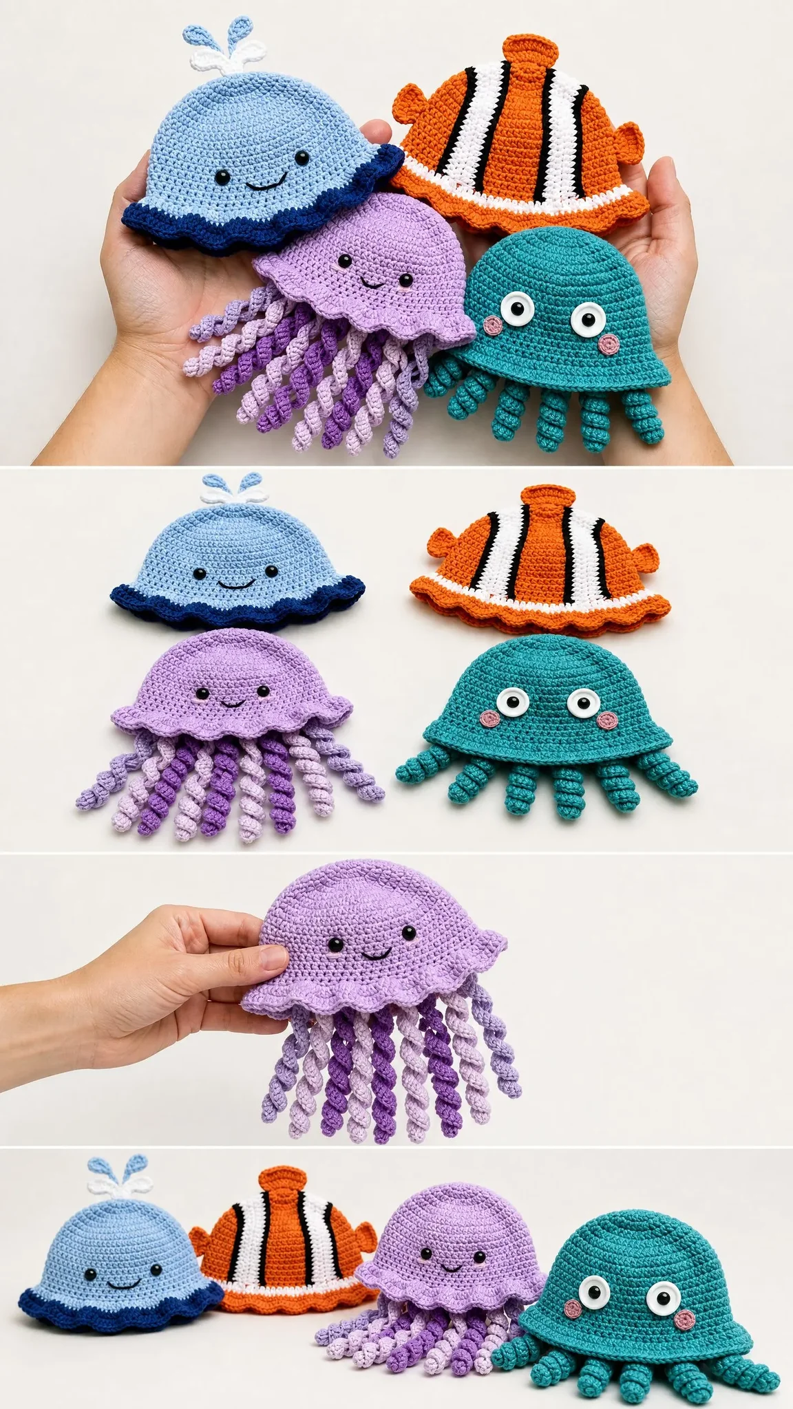 Ocean Friends Bucket Hats Set Free Crochet Pattern