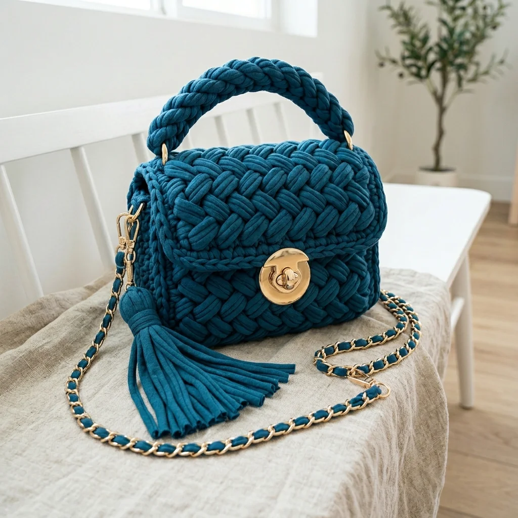 Ocean Teal Woven Purse on Linen Free Pattern