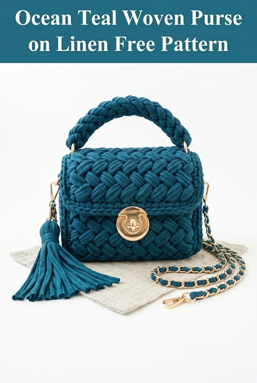 Ocean Teal Woven Purse on Linen Free Pattern