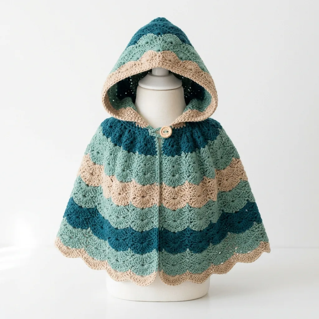Ocean Wave Baby Hooded Cape Free Crochet Pattern