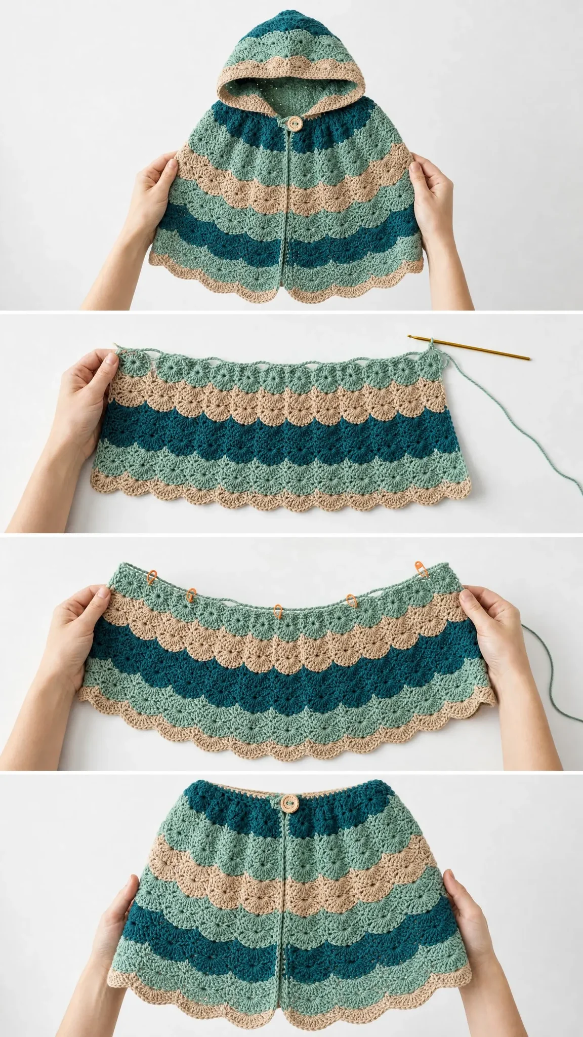 Ocean Wave Baby Hooded Cape Free Crochet Pattern
