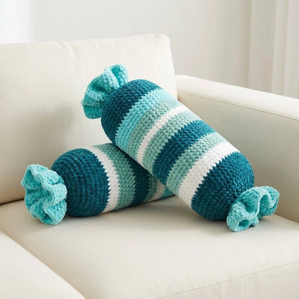 Ocean Wave Candy Bolster Pillow Free Crochet Pattern