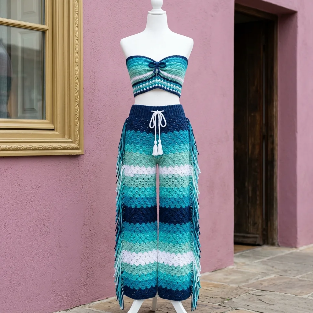 Ocean Wave Crochet Crop Top and Fringe Pants Pattern
