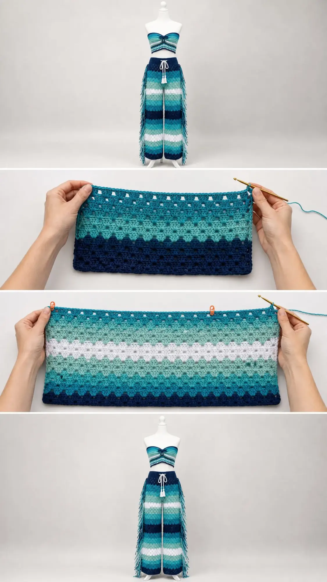 Ocean Wave Crochet Crop Top and Fringe Pants Pattern