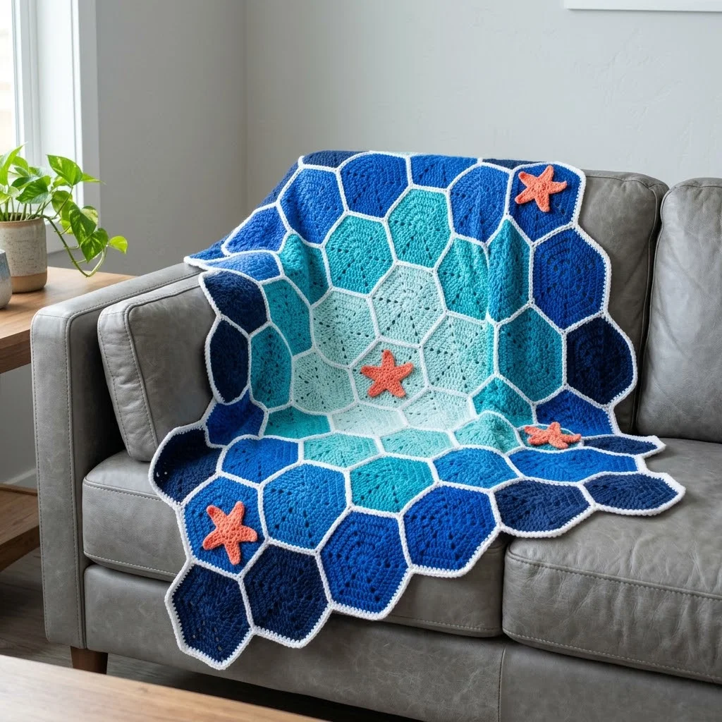 Ocean Wave Hexagon Throw Free Crochet Pattern