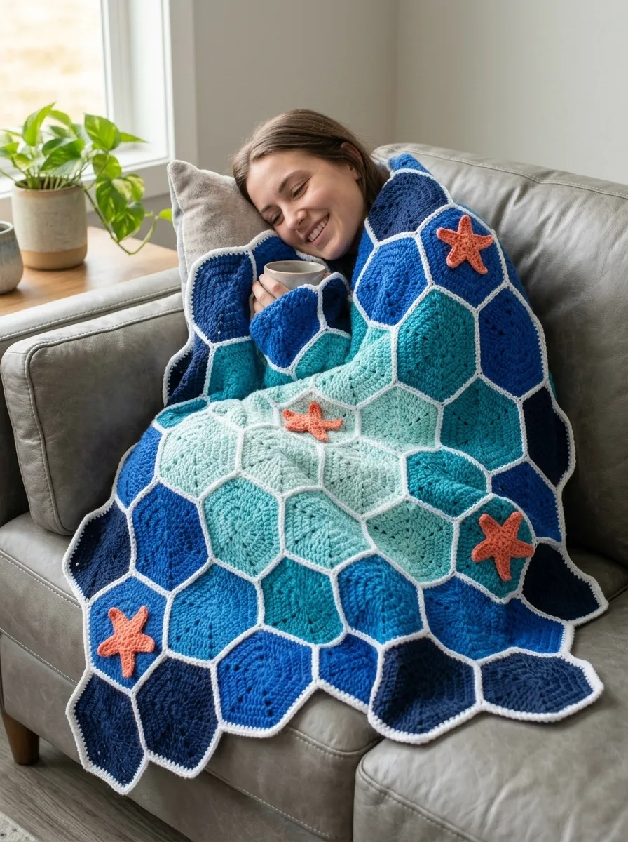 Ocean Wave Hexagon Throw Free Crochet Pattern