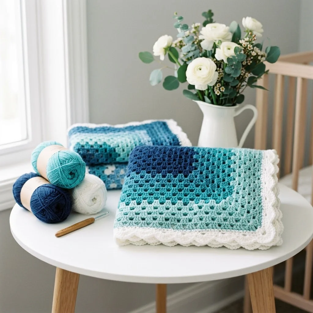 Ocean Waves Ombre Granny Square Blanket Free Crochet Pattern