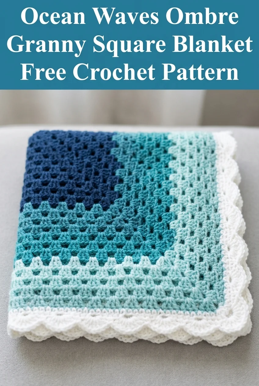 Ocean Waves Ombre Granny Square Blanket Free Crochet Pattern
