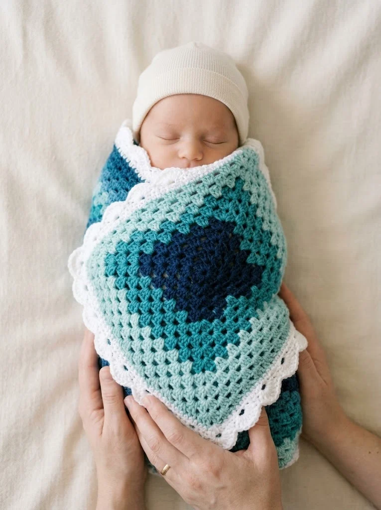 Ocean Waves Ombre Granny Square Blanket Free Crochet Pattern
