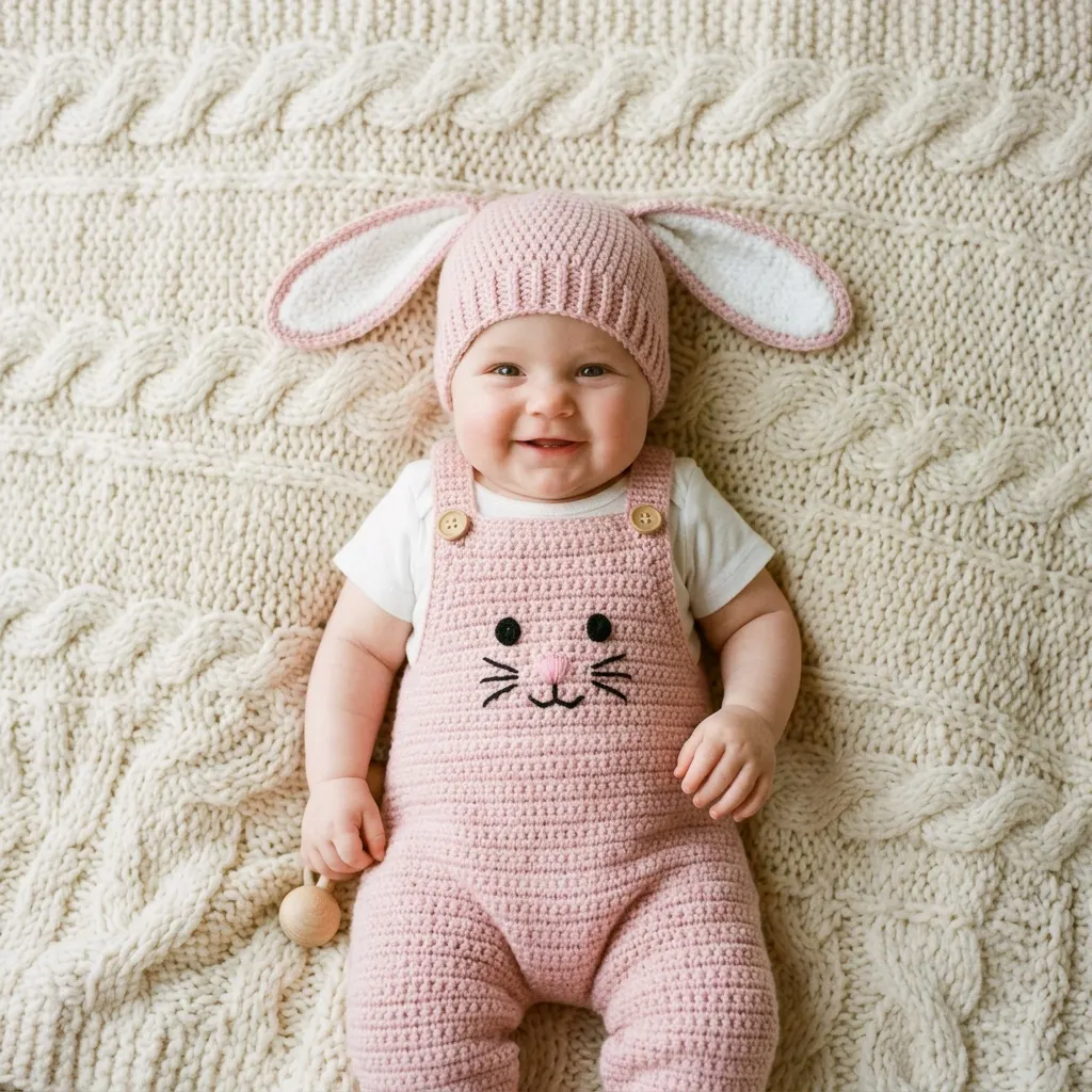 Pastel Pink Bunny Baby Romper Free Crochet Pattern