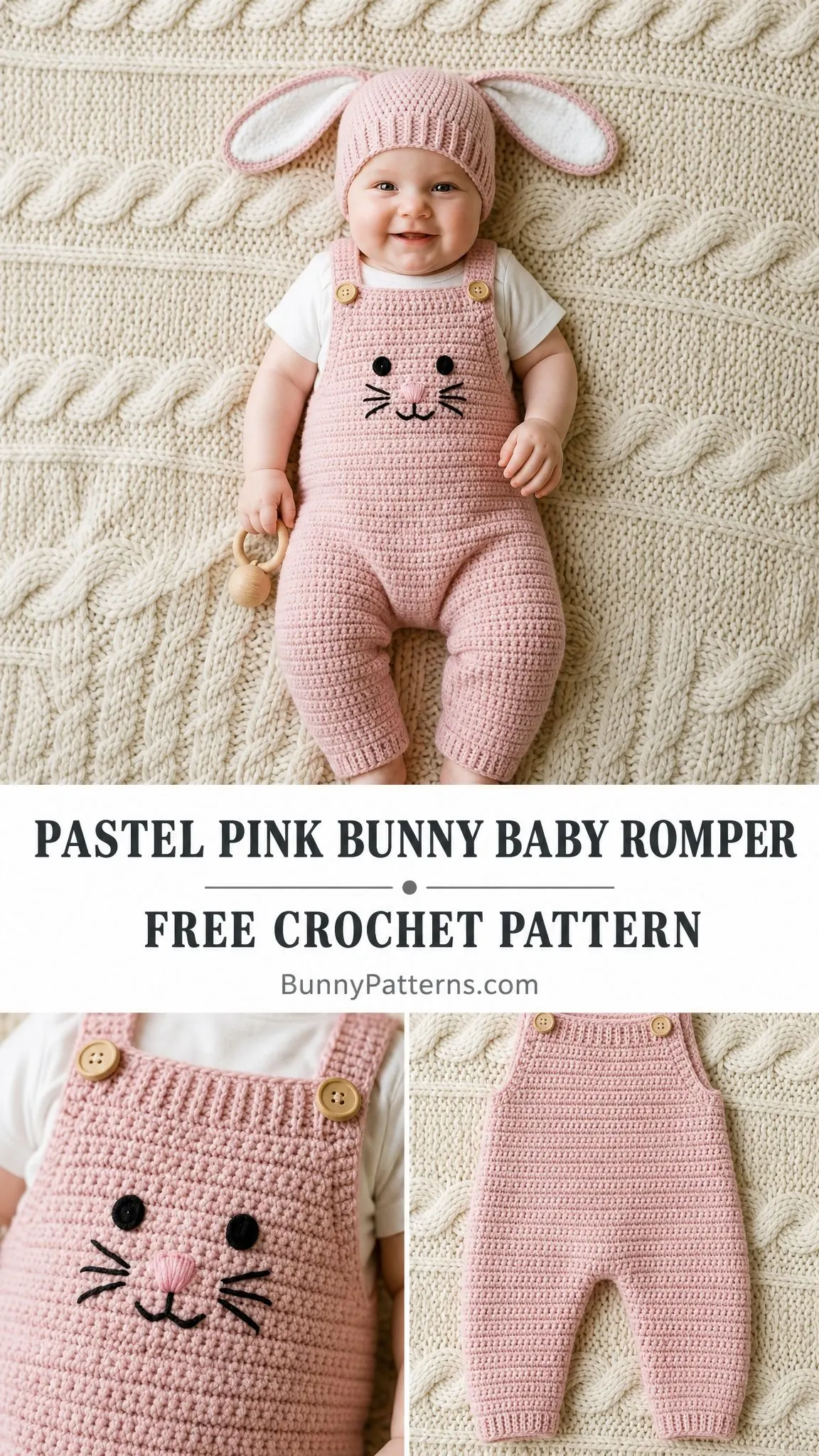 Pastel Pink Bunny Baby Romper Free Crochet Pattern