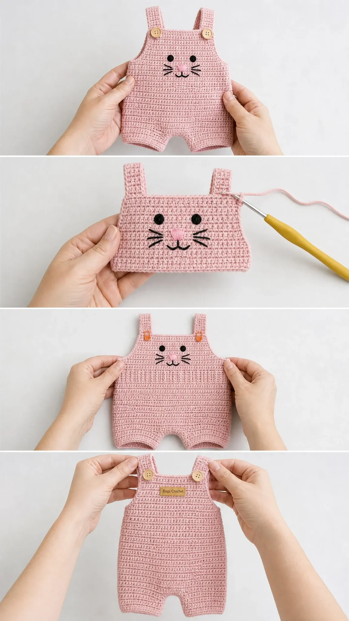 Pastel Pink Bunny Baby Romper Free Crochet Pattern