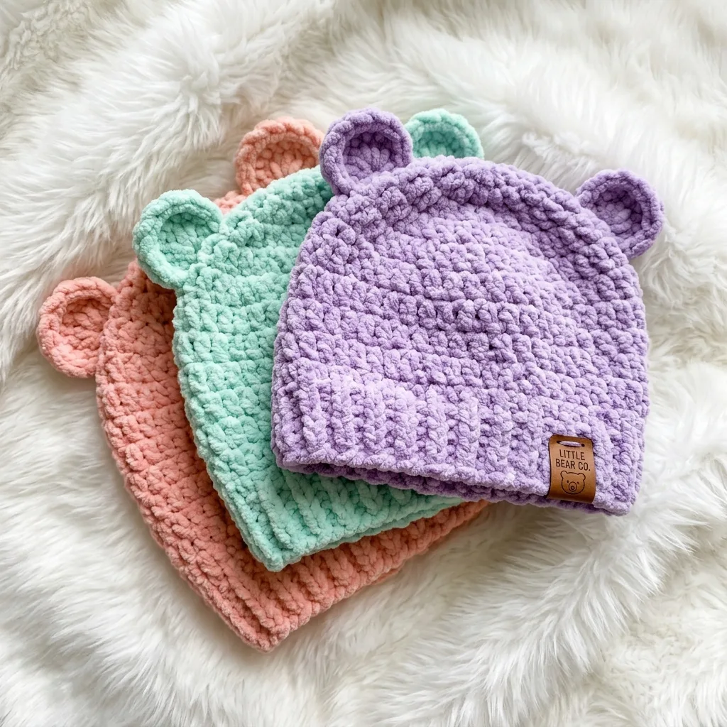 Pastel Rainbow Bear Ear Hat Free Crochet Pattern