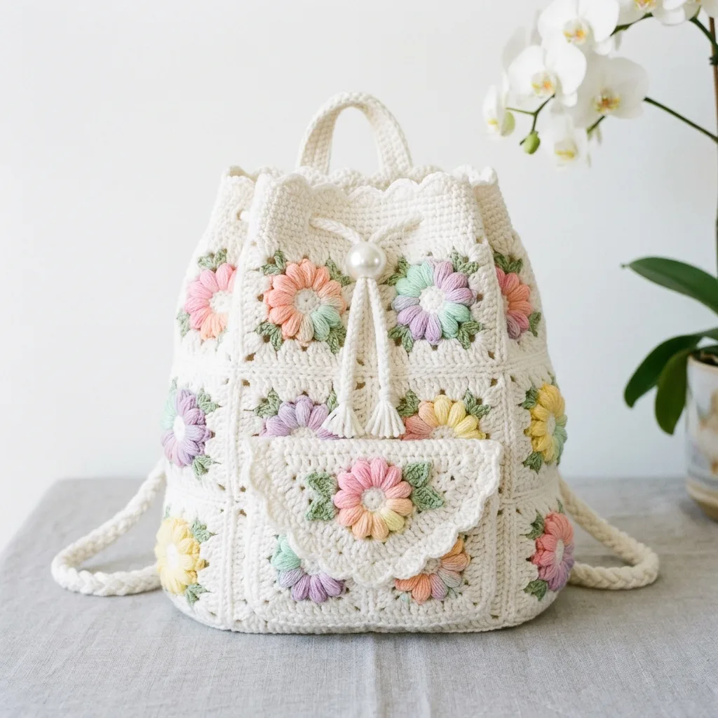 Pastel Rainbow Daisy Backpack Free Crochet Pattern