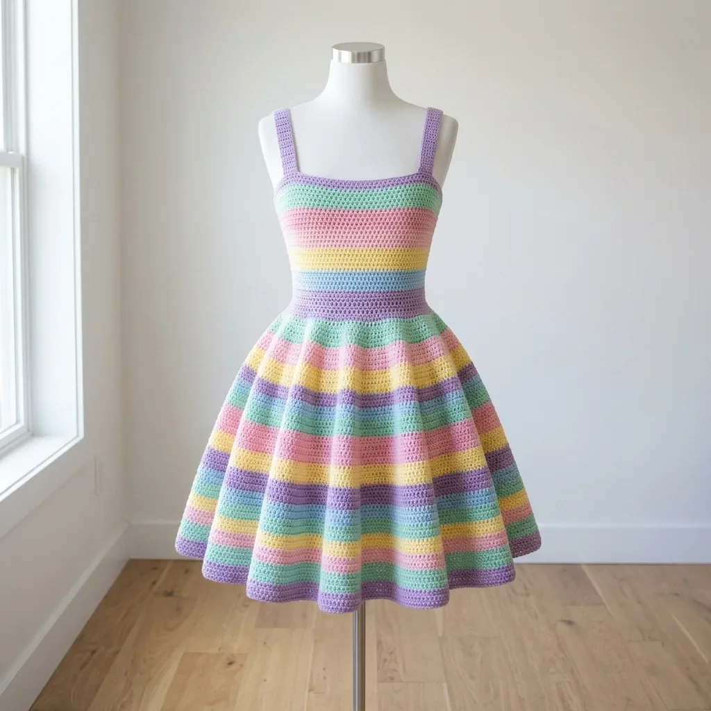 Pastel Rainbow Flared Mini Dress Free Crochet Pattern