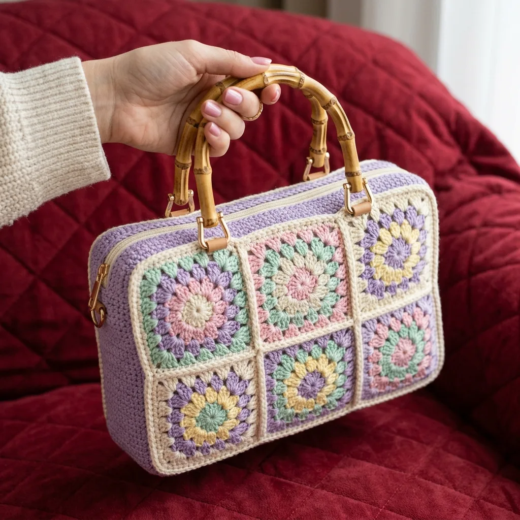 Pastel Rainbow Granny Square Purse Free Crochet Pattern