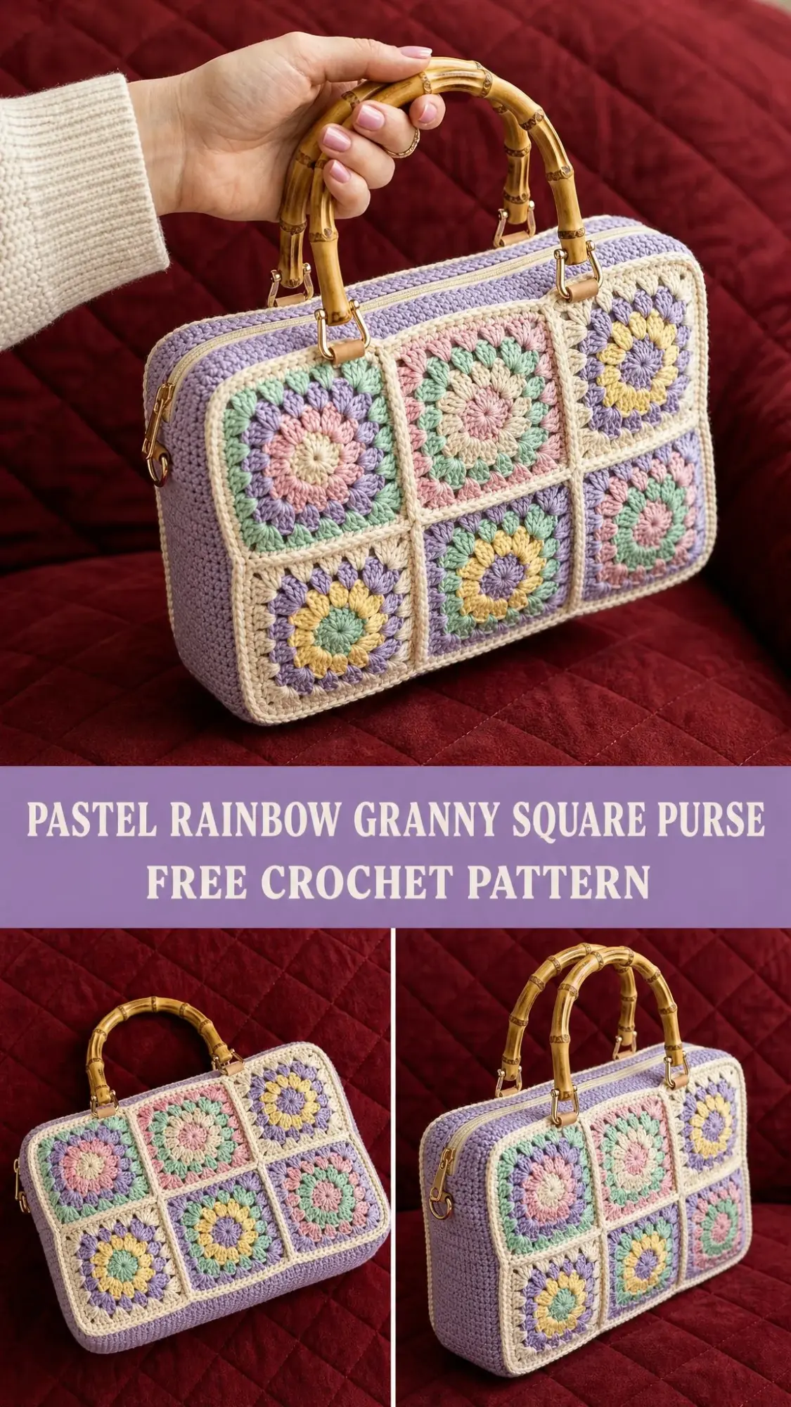 Pastel Rainbow Granny Square Purse Free Crochet Pattern