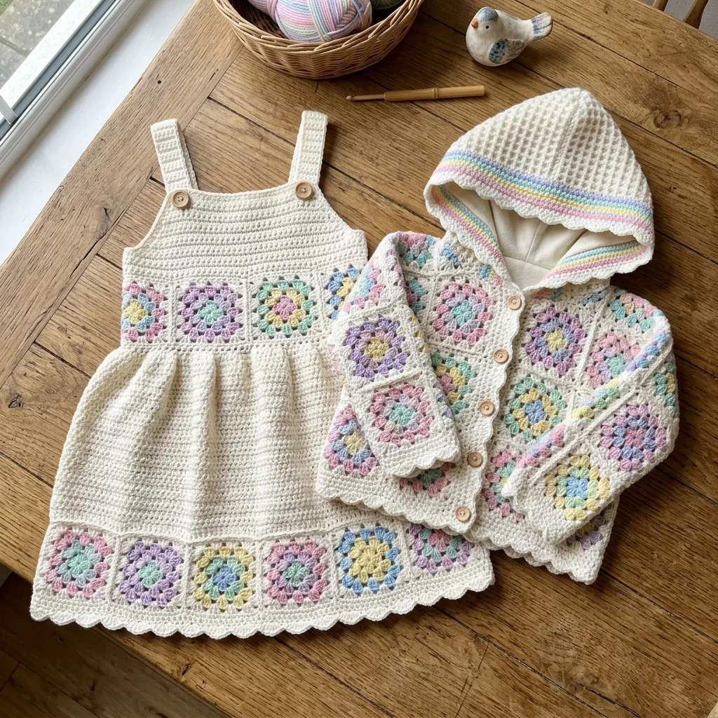 Pastel Rainbow Granny Square Toddler Set Free Crochet Pattern