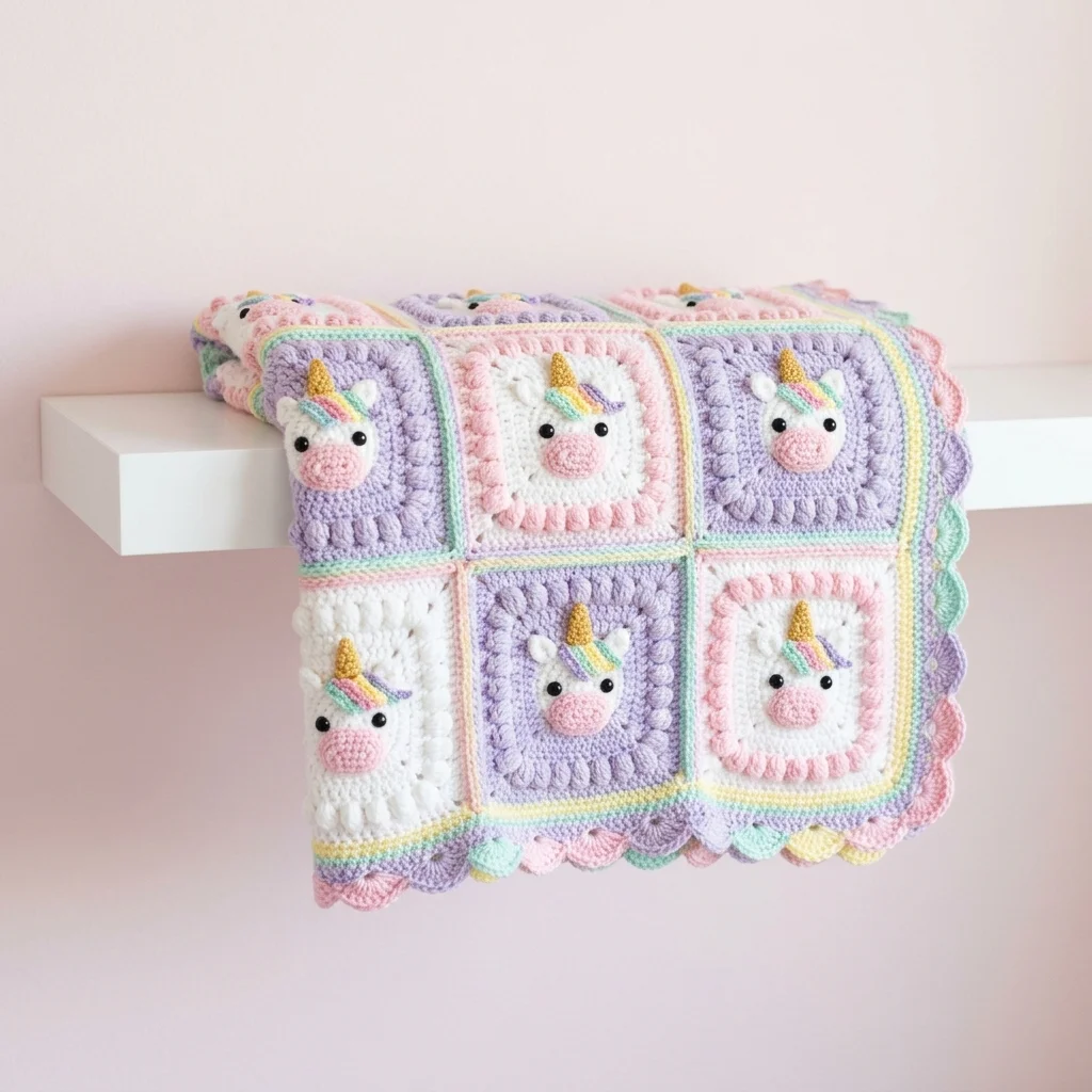 Pastel Rainbow Unicorn Granny Square Blanket Free Pattern