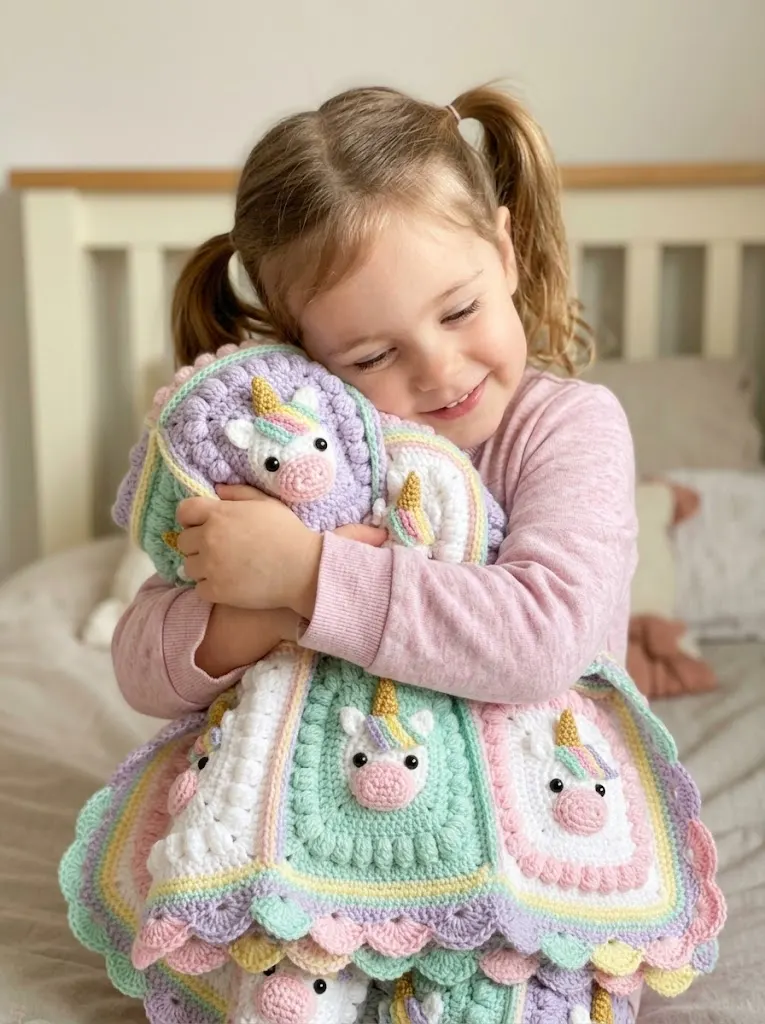 Pastel Rainbow Unicorn Granny Square Blanket Free Pattern