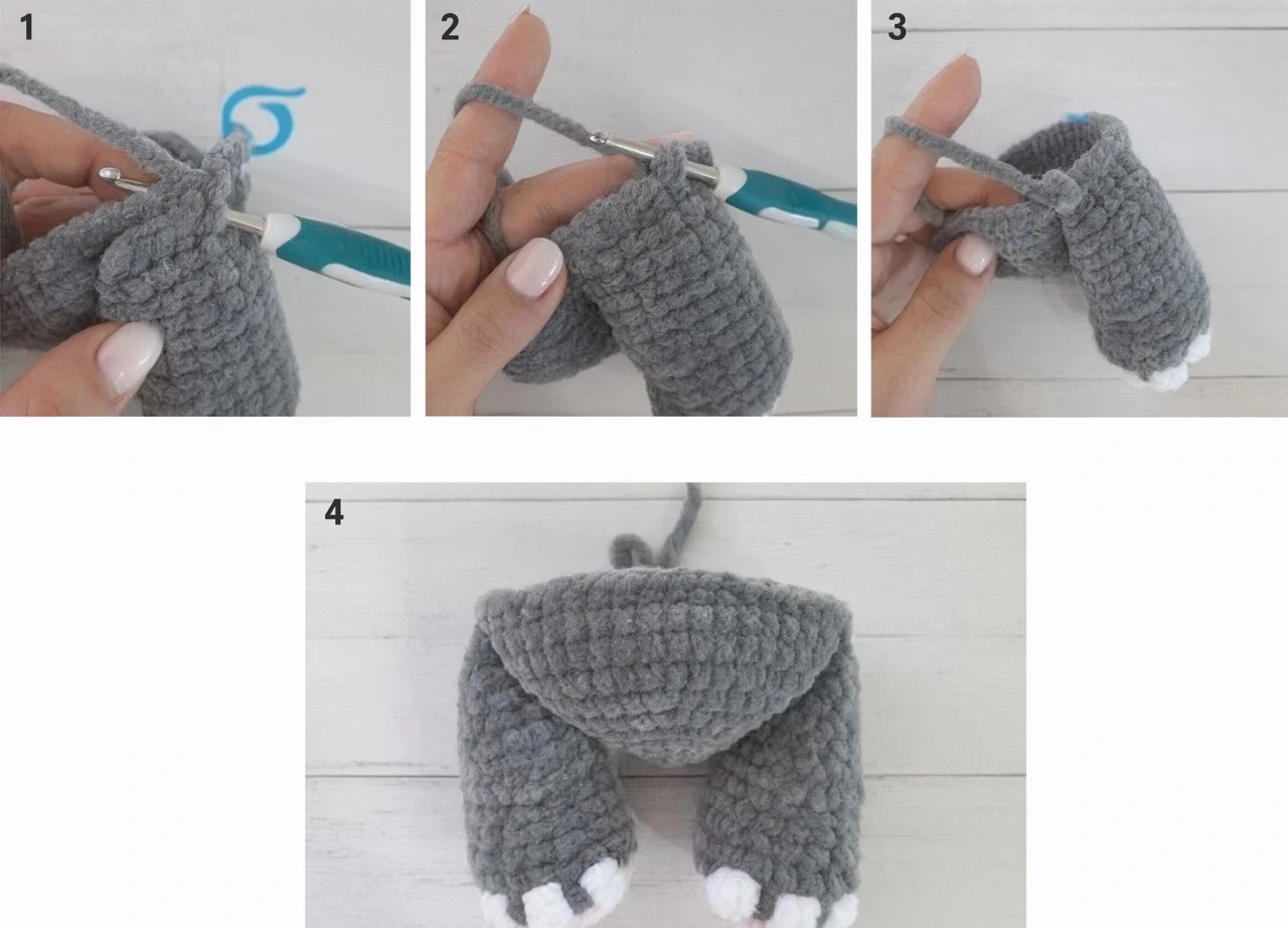 Crochet elephant body and leg join steps