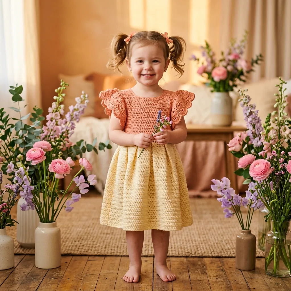Peach Blossom Flutter Dress Free Crochet Pattern
