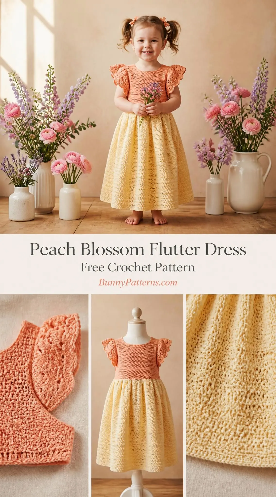 Peach Blossom Flutter Dress Free Crochet Pattern